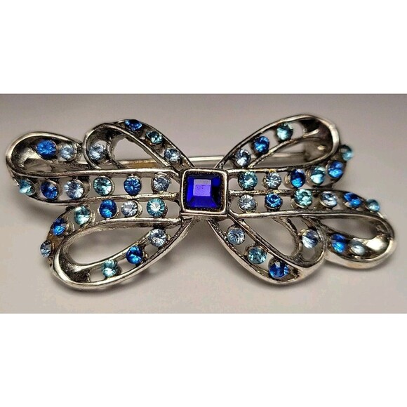 LC Shades Of Blue  Rhinestones Pin Brooch Liz Claiborne Silver Tone - Picture 4 of 9